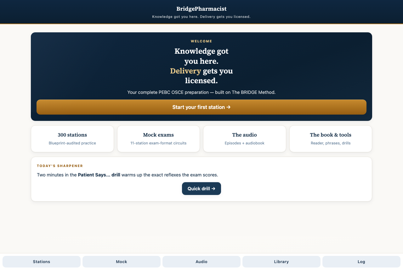 BridgePharmacist app home screen