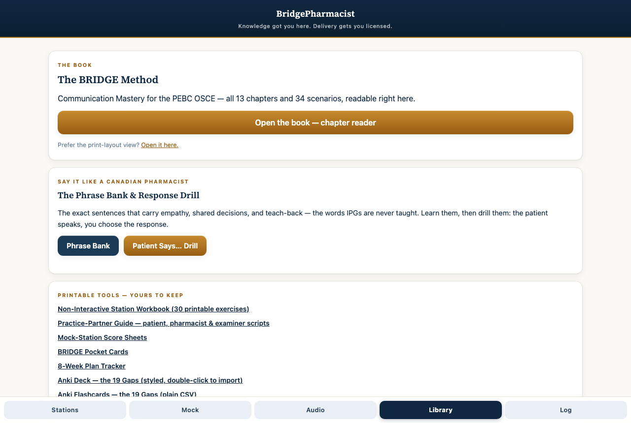 The library — book reader, phrase bank, and printable tools